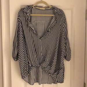 Navy & White Striped Blouse